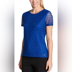 Calvin Klein Stretch Textured Royal Blue Pull Down blouse Size XL.